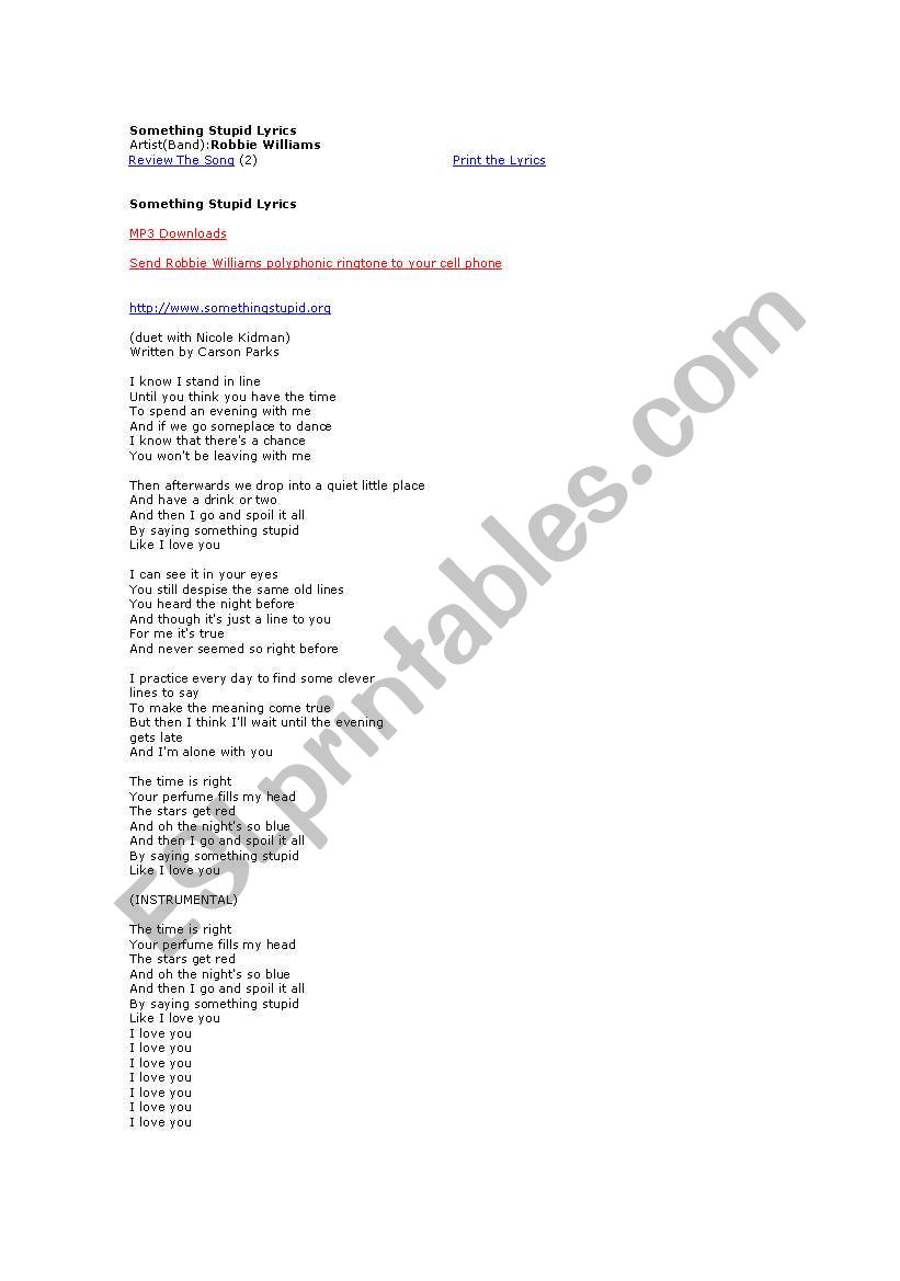 song - something stupid worksheet