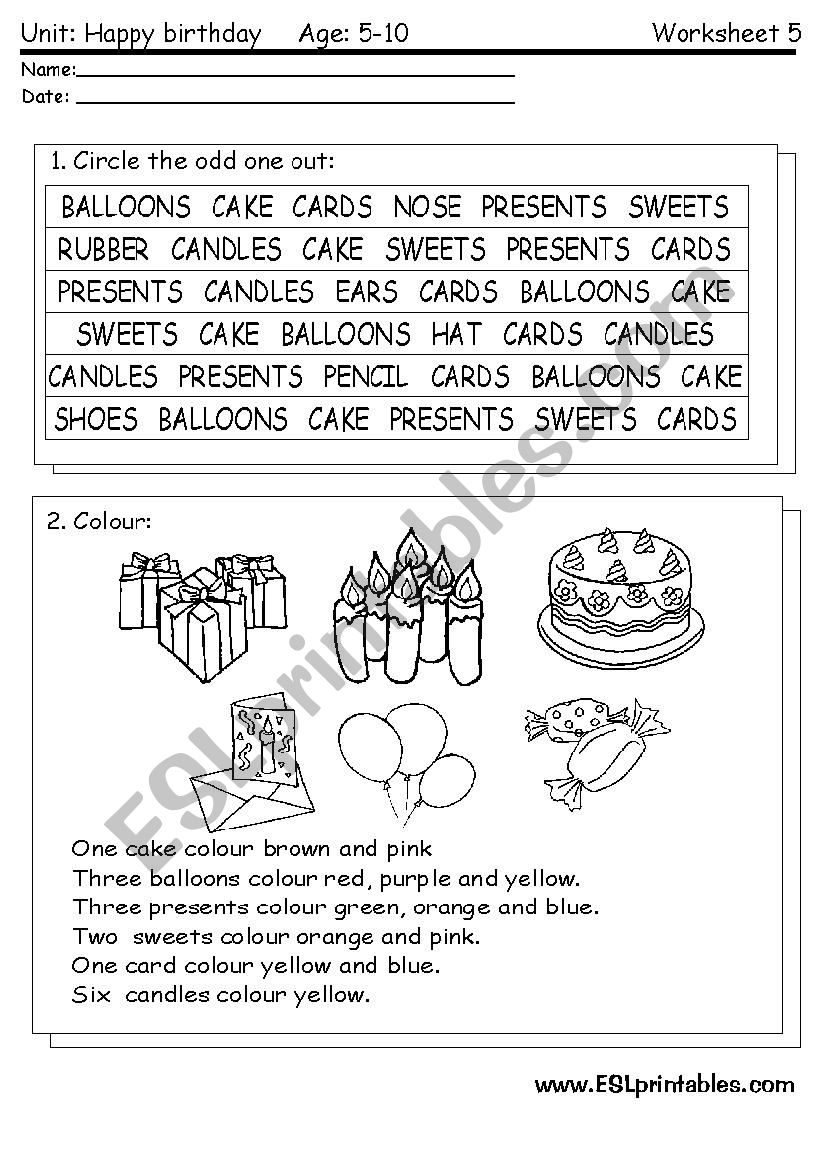 Happy Birthday: reading worksheet 4