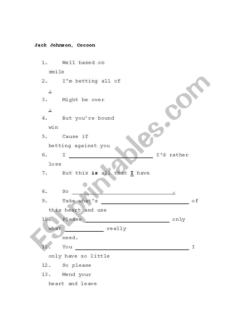 CLOZE - Cocoon lyrics by Jack Johnson