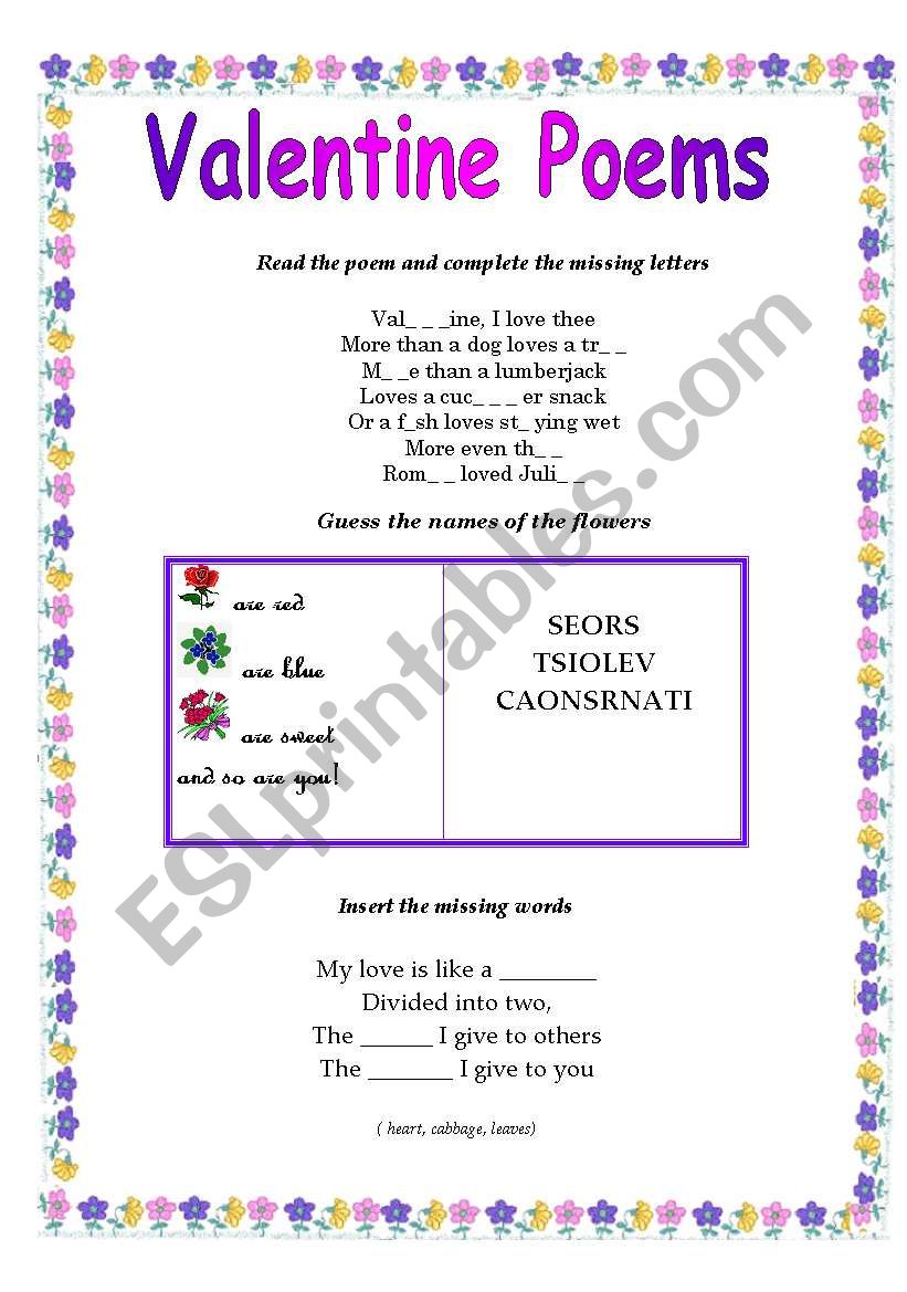 Valentine Poems worksheet