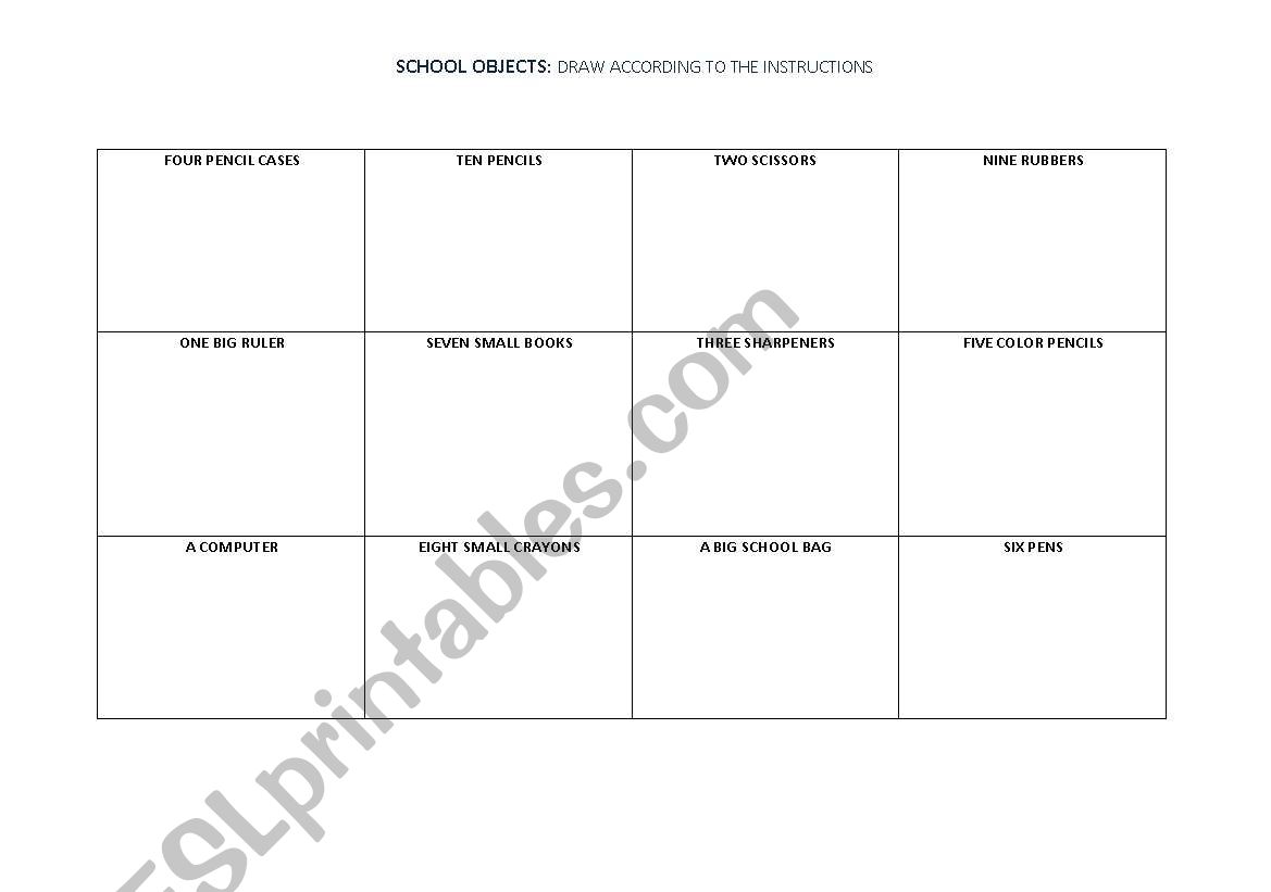 School objects worksheet