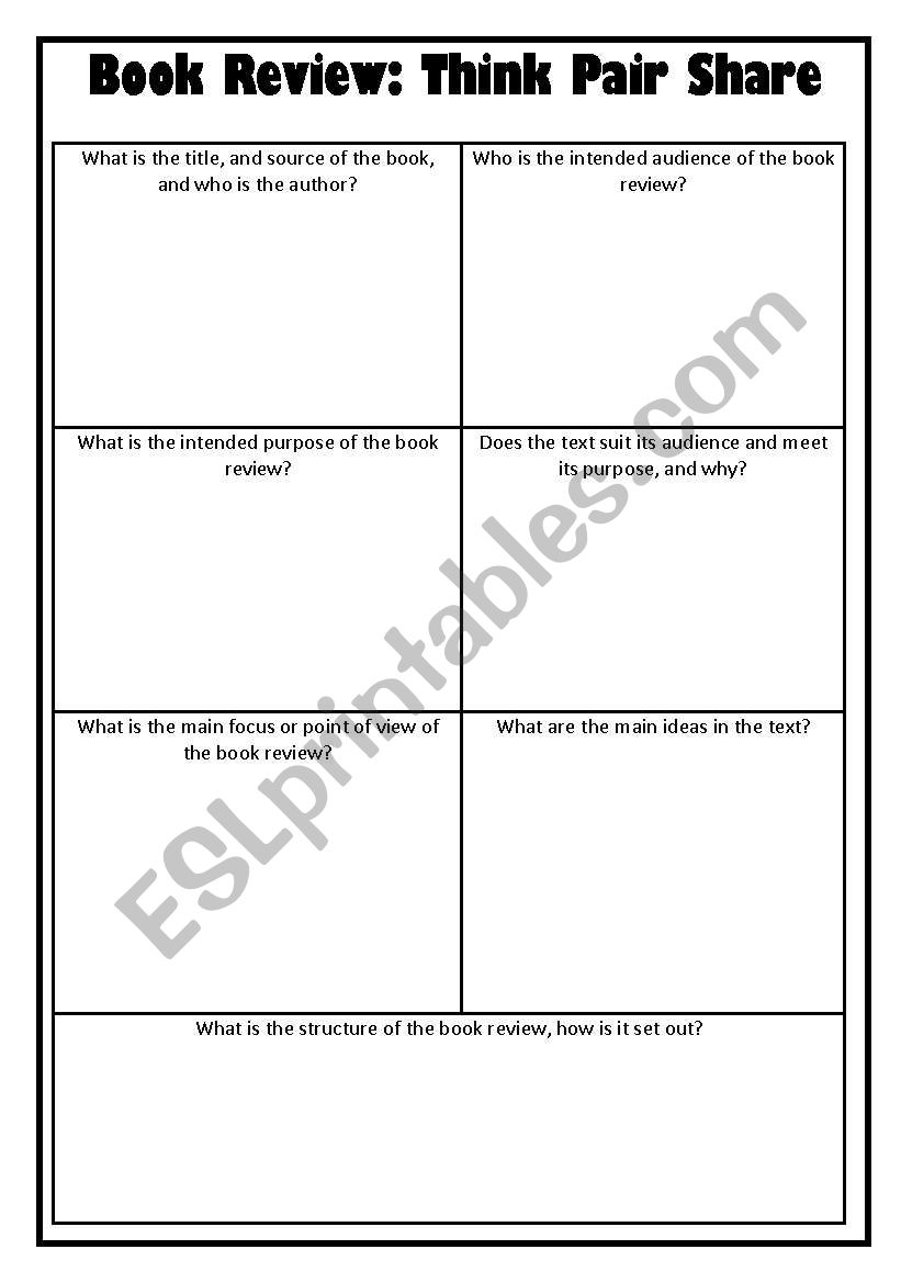 Book review think pair share  worksheet