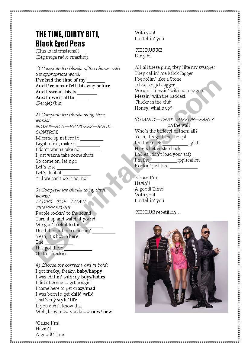 The Time, Black eyed peas worksheet