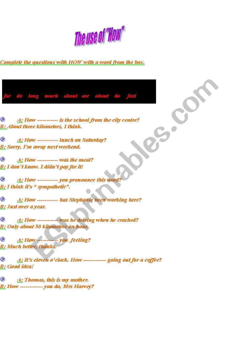 the uses of how worksheet