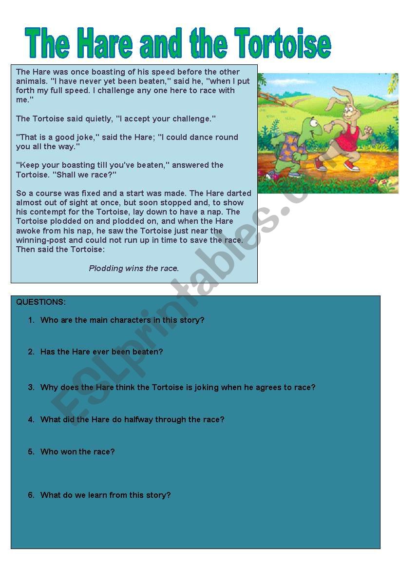 The Hare and the Tortoise worksheet