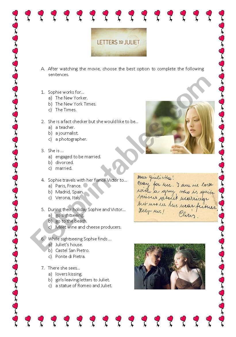 Letters to Juliet worksheet