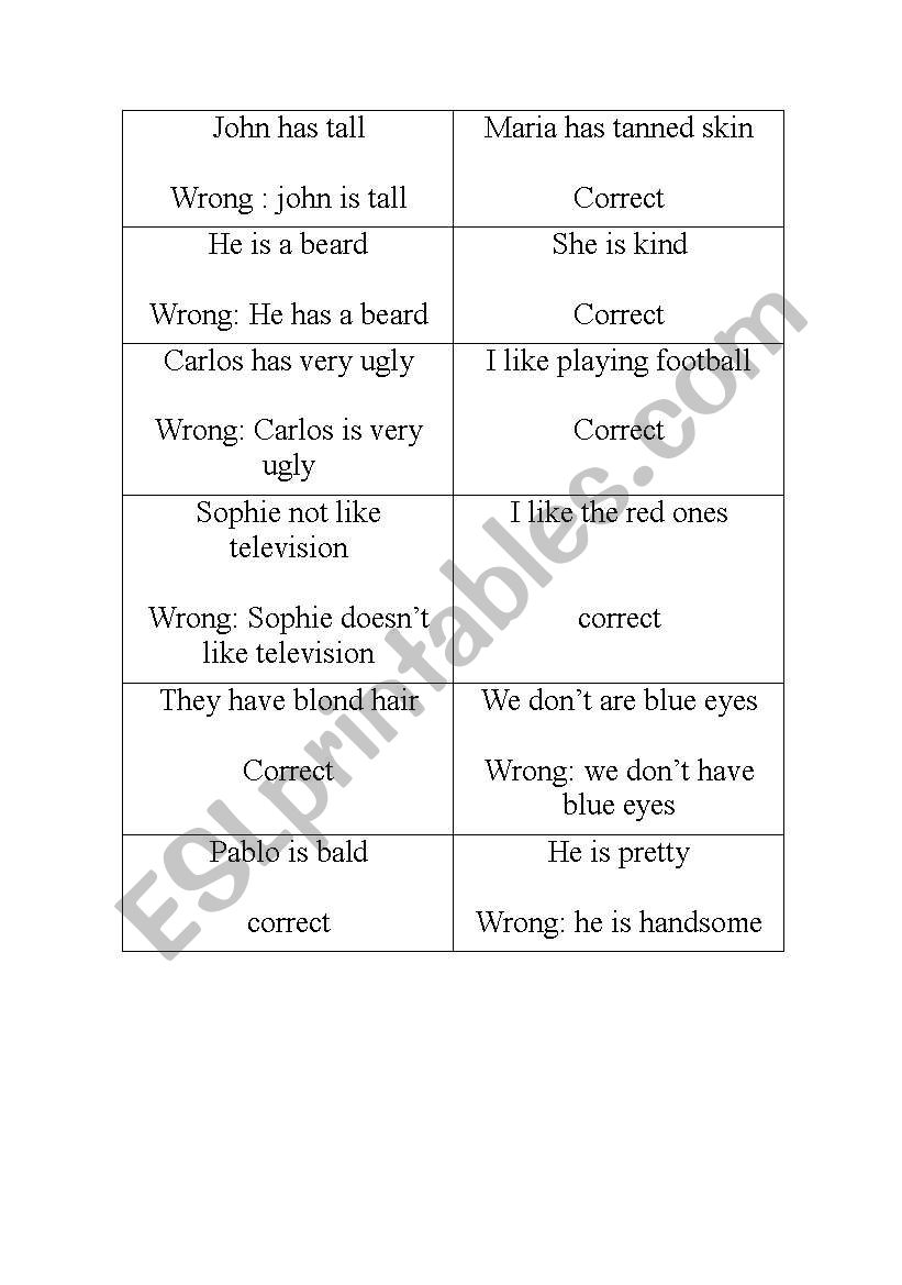 oral error mistake activity worksheet