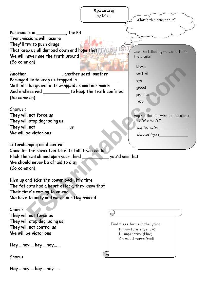 Song worksheet: Uprising by Muse