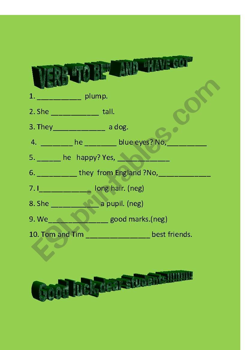 verb to be and have got worksheet
