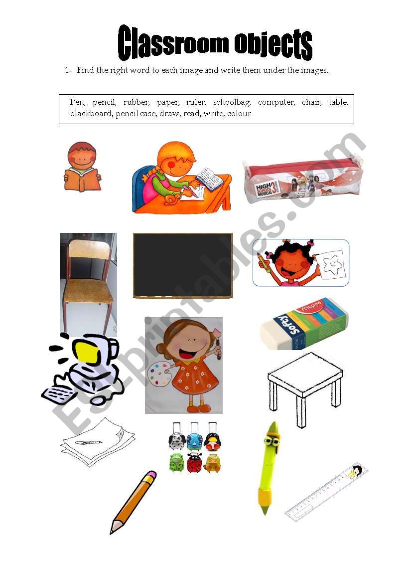 Classroom objects worksheet