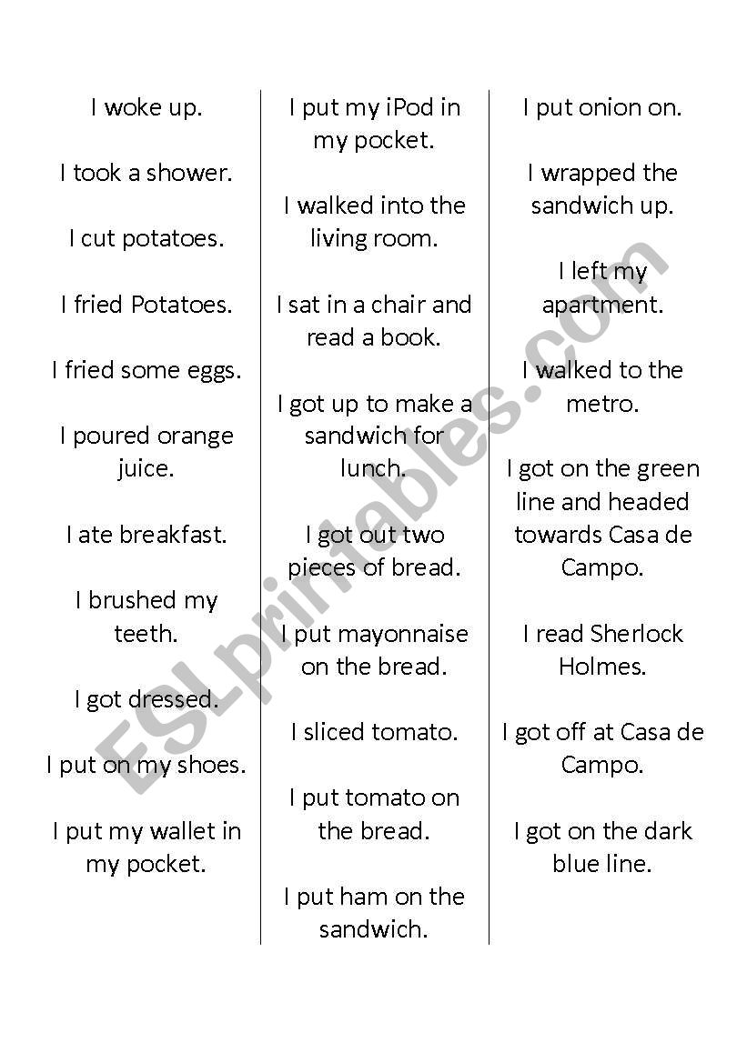 Before and After worksheet