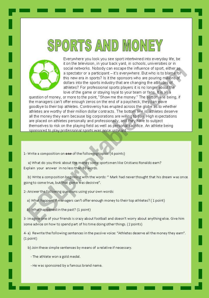 SPORTS AND MONEY. DO FOOTBALL PLAYERS DESERVE ALL THE MONEY THEY EARN? A CONTROVERSIAL ISSUE. YOLANDA
