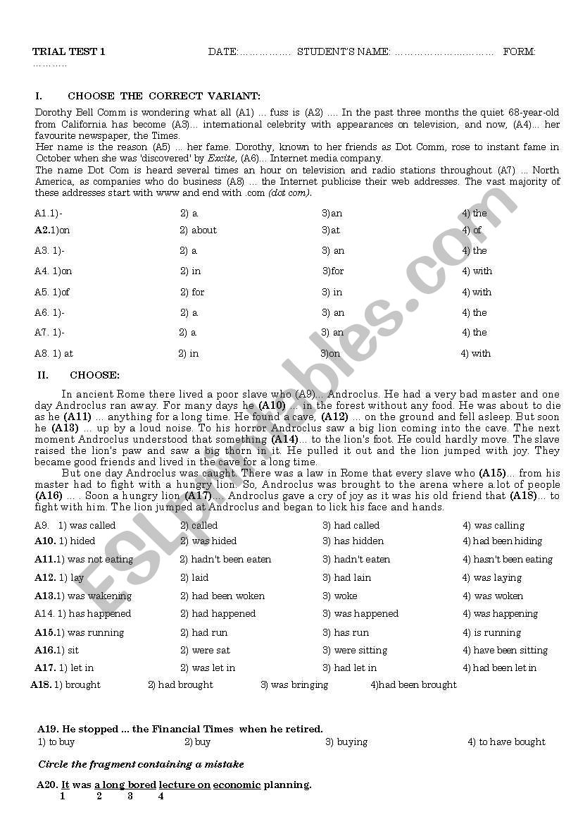 Grammar Test worksheet