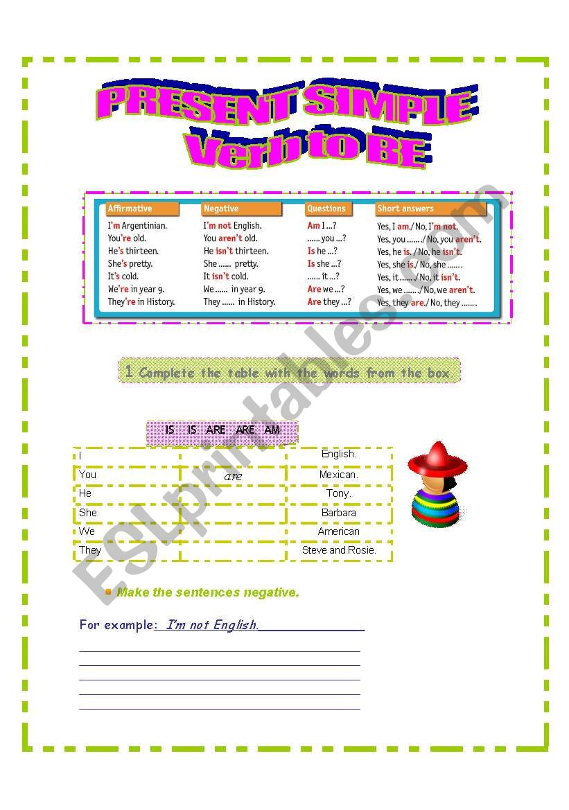 SIMPLE PRESENT VERB TO BE worksheet