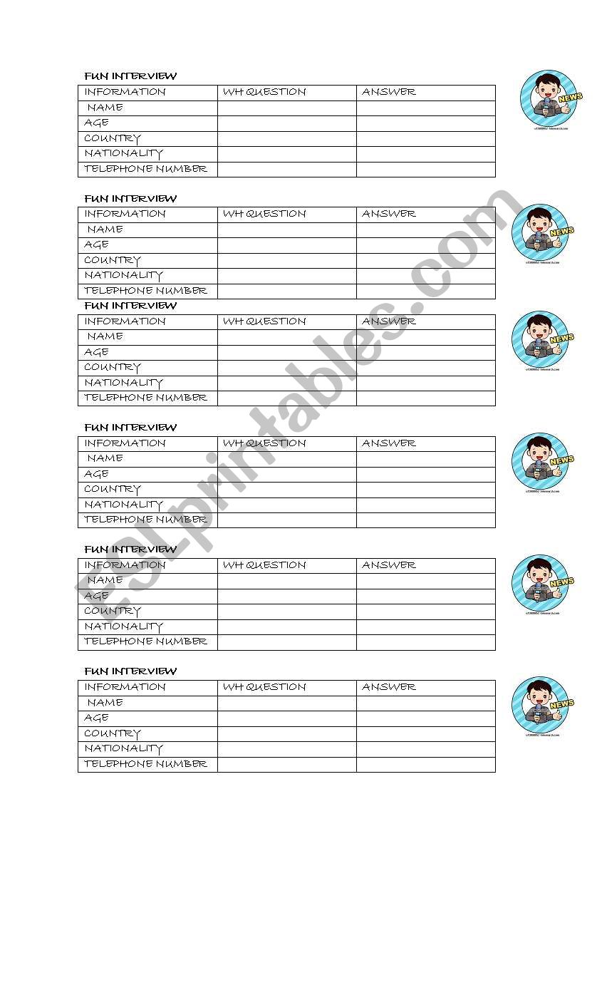 Fun personal interview worksheet