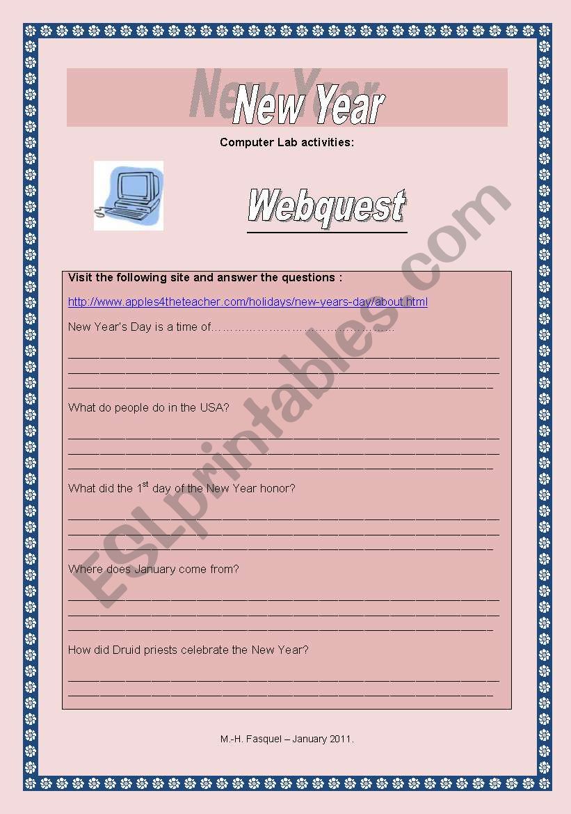 NEW YEAR computer lab activities (Comprehensive project - 2 pages) - WEBQUEST + links.