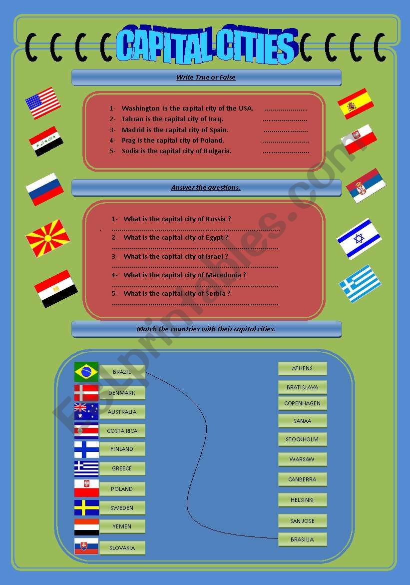 Countries and Capital Cities worksheet