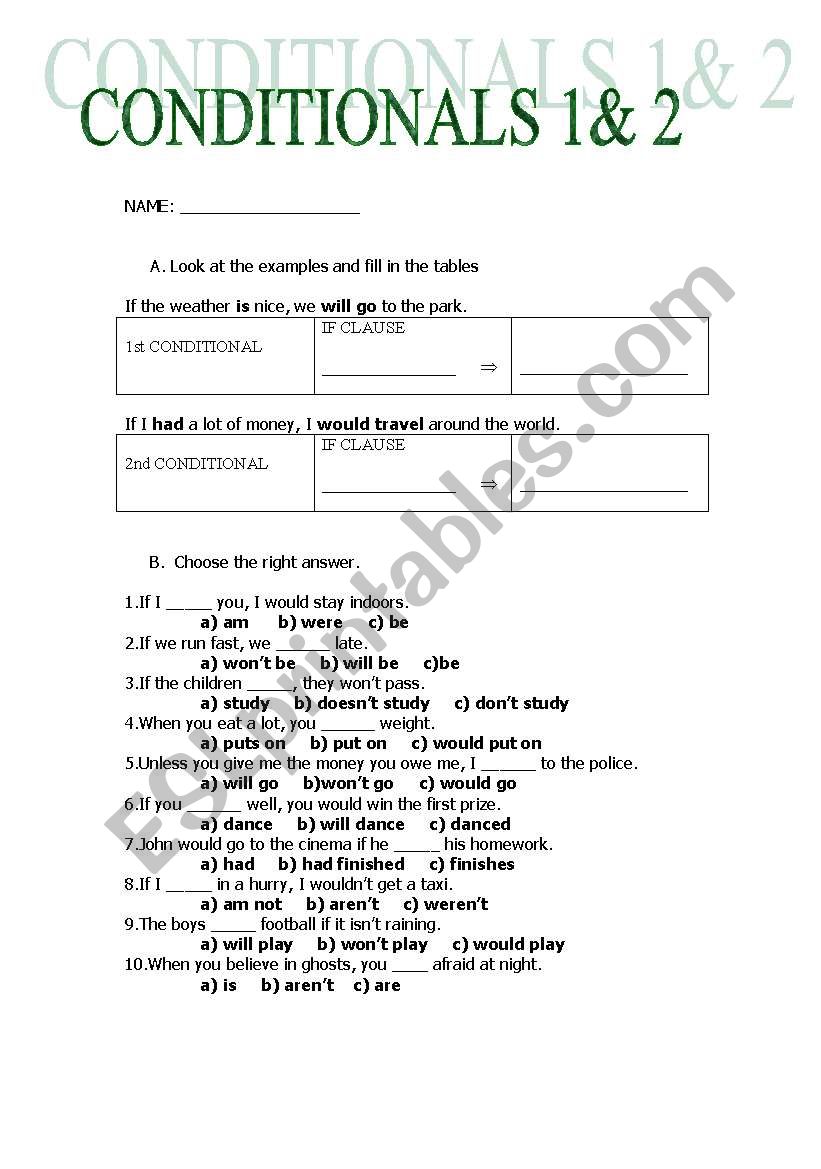 CONDITIONALS 1-2 worksheet