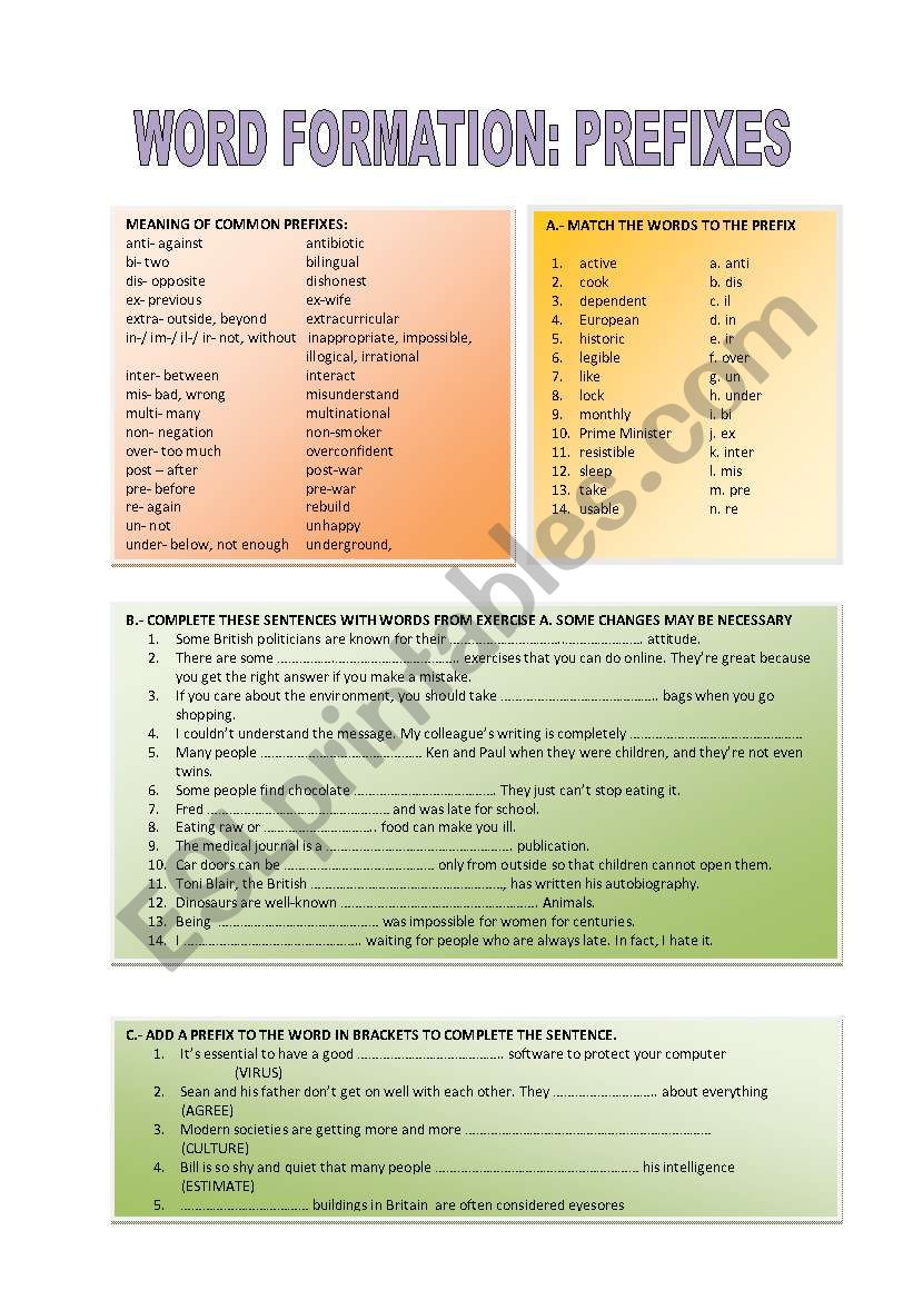 WORD FORMATION: PREFIXES worksheet