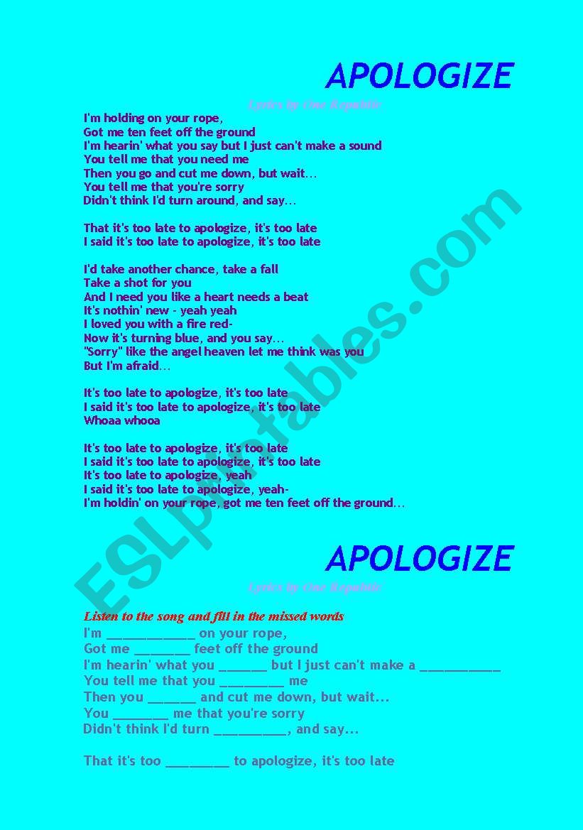 Apologize worksheet