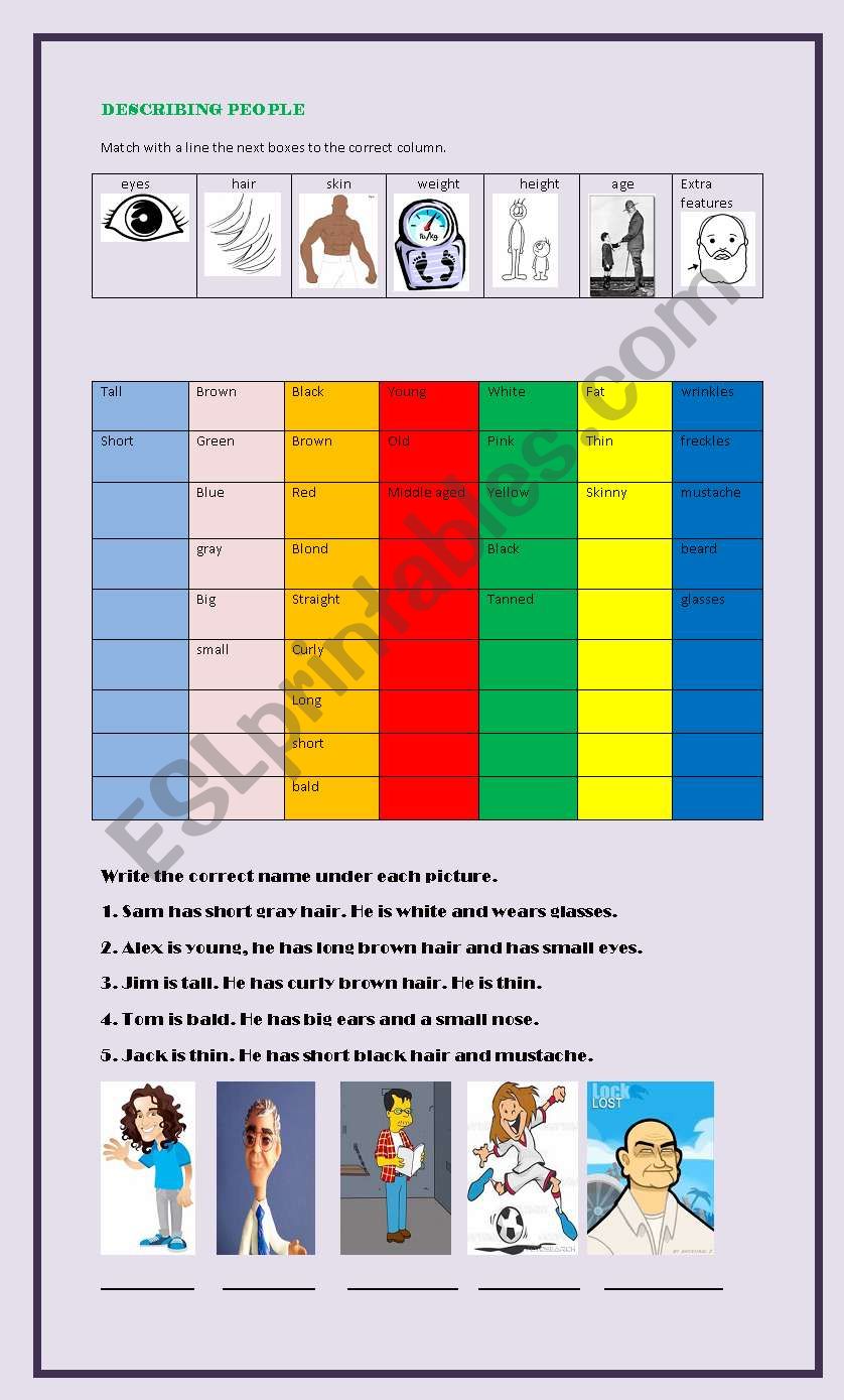 describing people worksheet