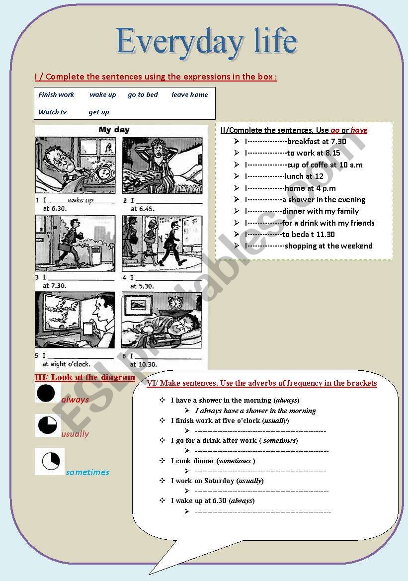 everydayn life worksheet