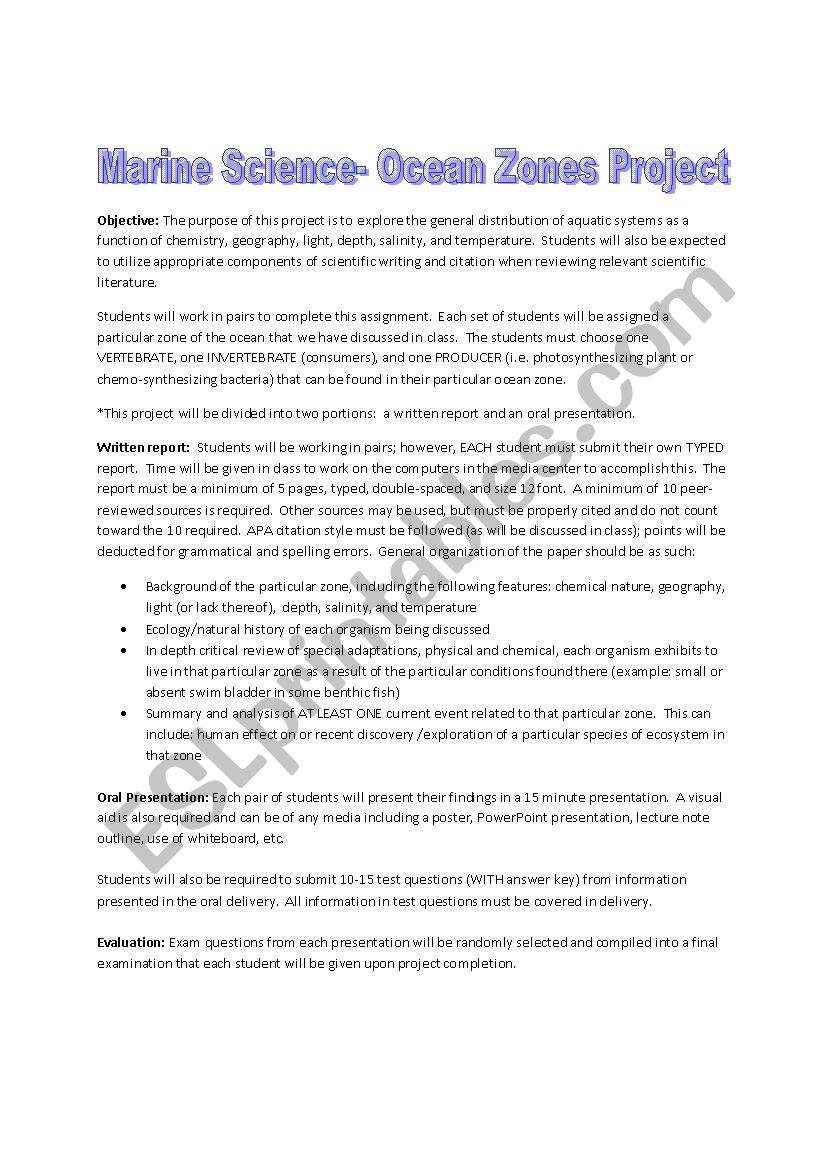 Marine Science Research Project