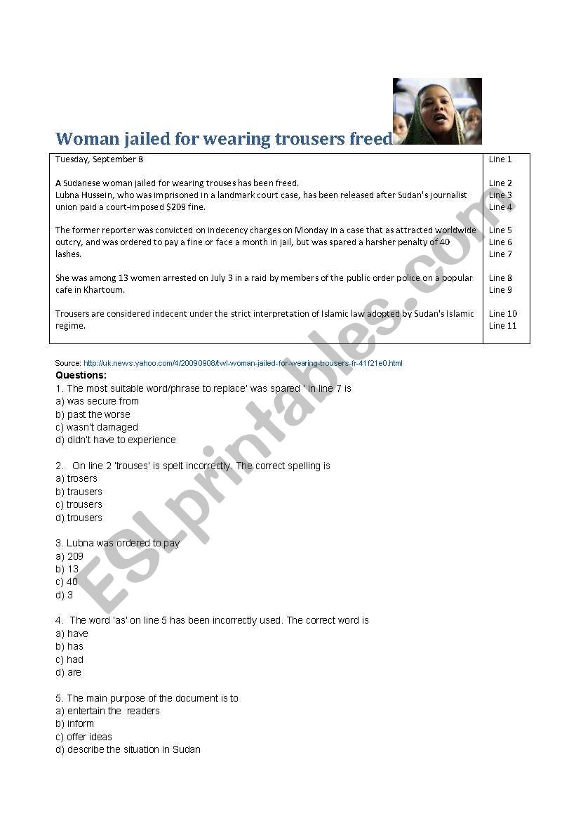 Woman jailed for wearing trousers freed