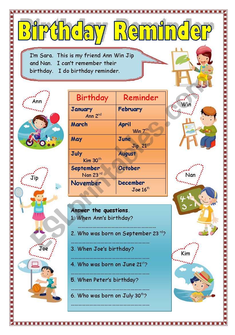 Birthday Reminder worksheet