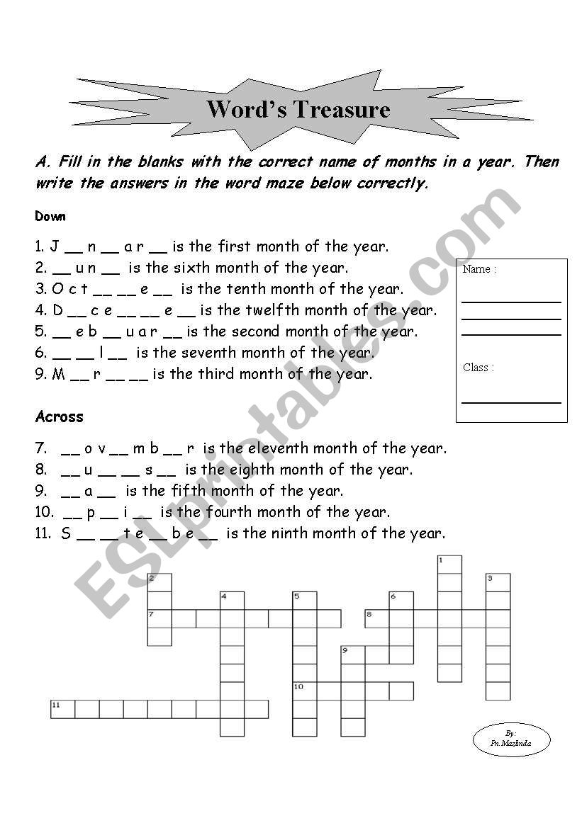 months worksheet