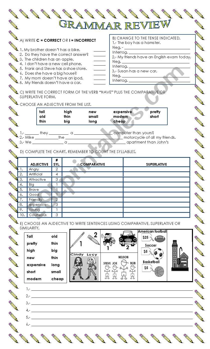 GRAMMAR REVIEW worksheet