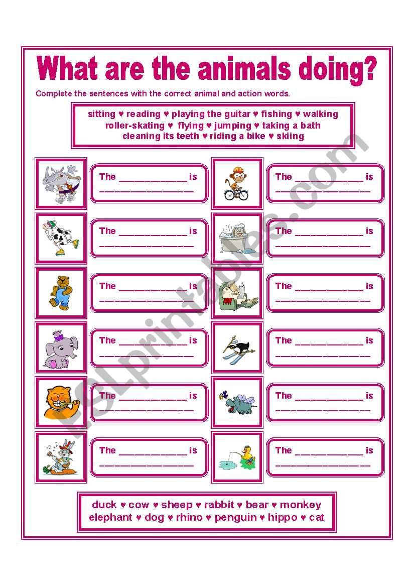 WHAT ARE THE ANIMALS DOING? worksheet