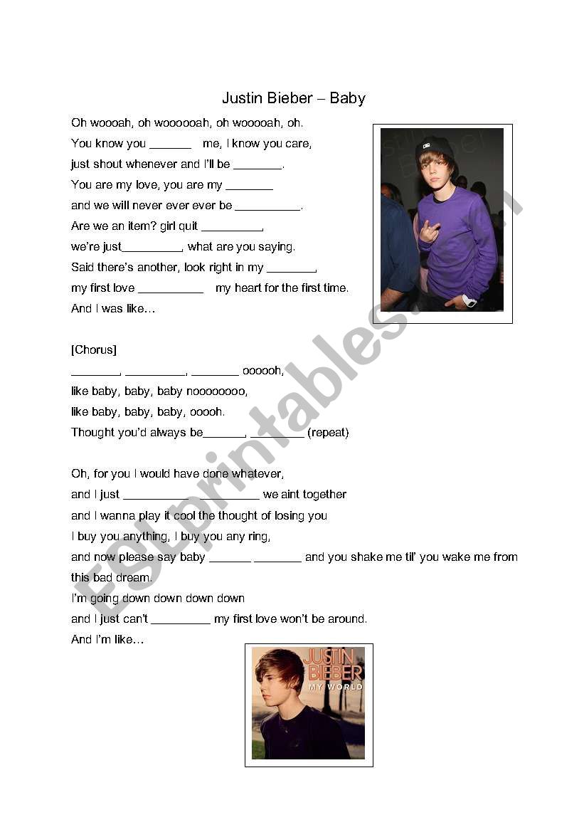 Justin Bieber - Baby - ESL worksheet by English Mike