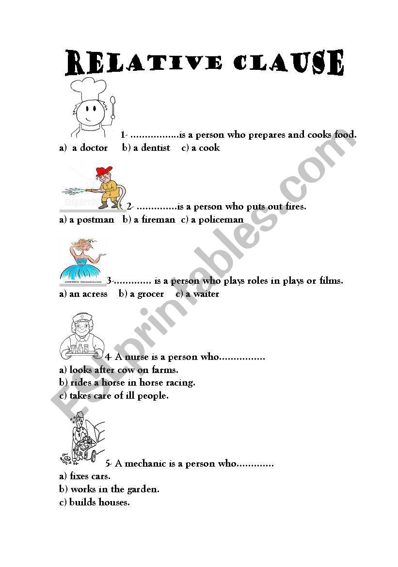 relative clause worksheet