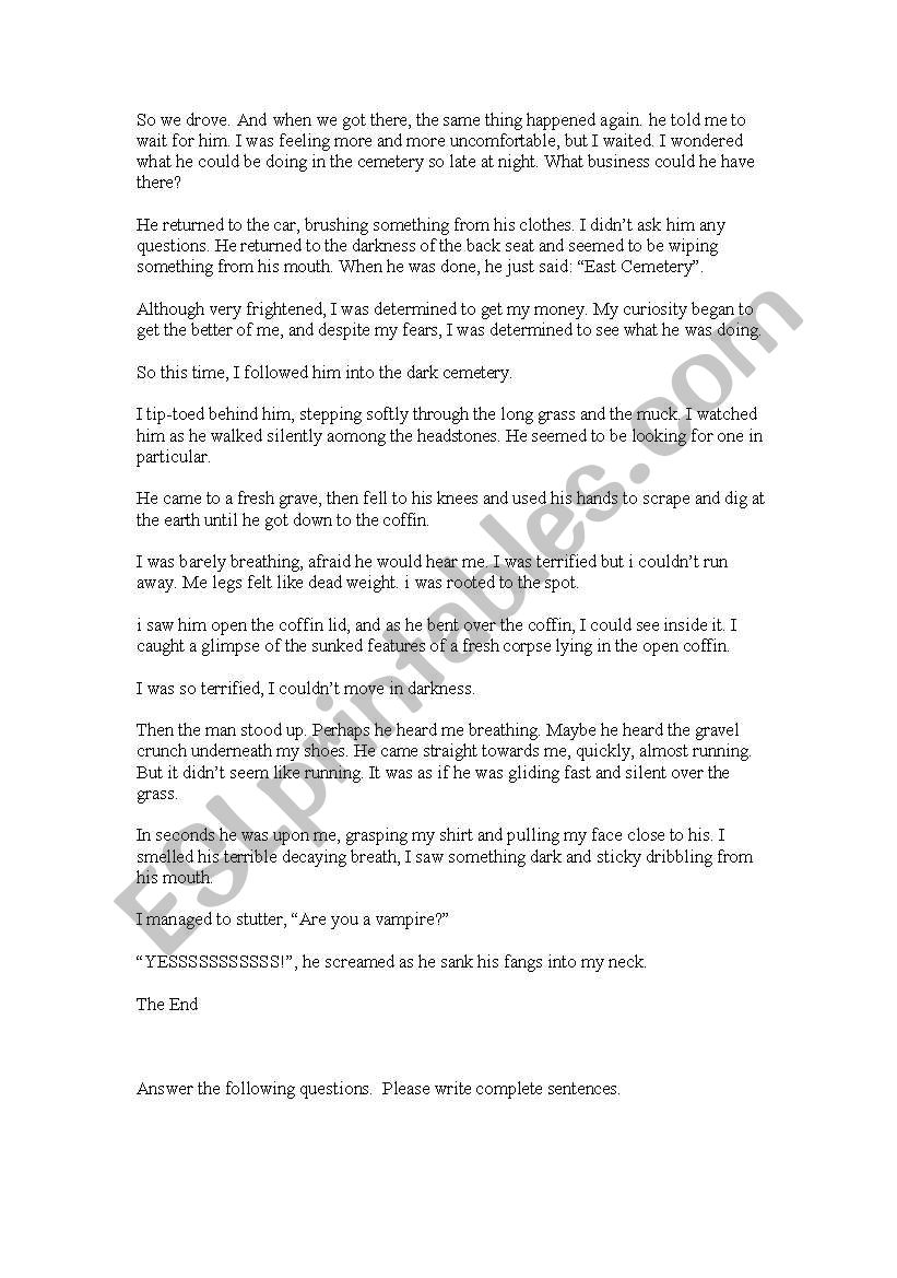 Vampire Story For Intermediate Level Readers Esl Worksheet Tsiavou