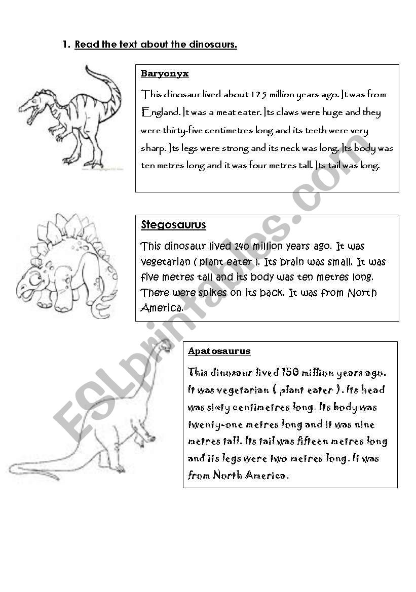 Dinosaurs worksheet