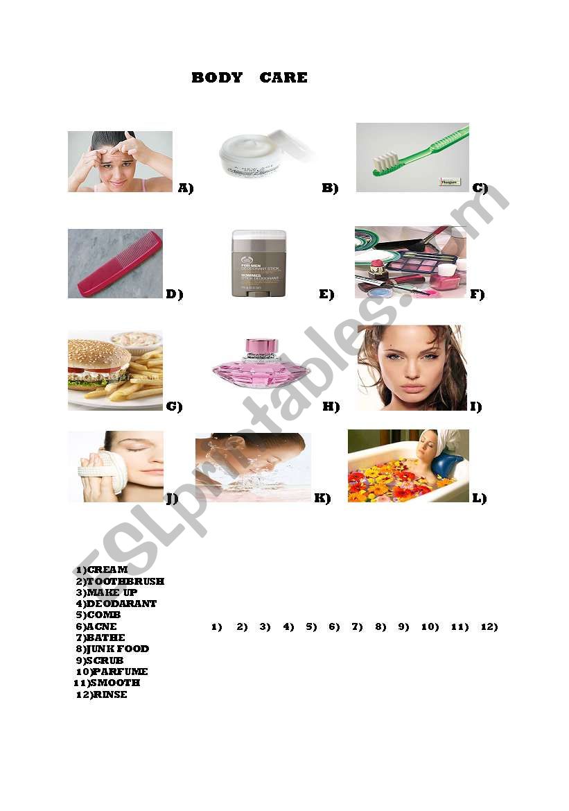 bodycare products worksheet