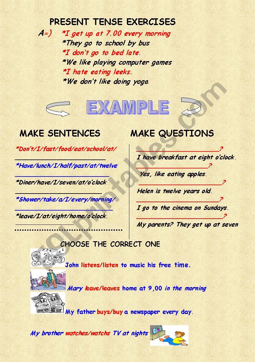 PRESENT TENSE worksheet