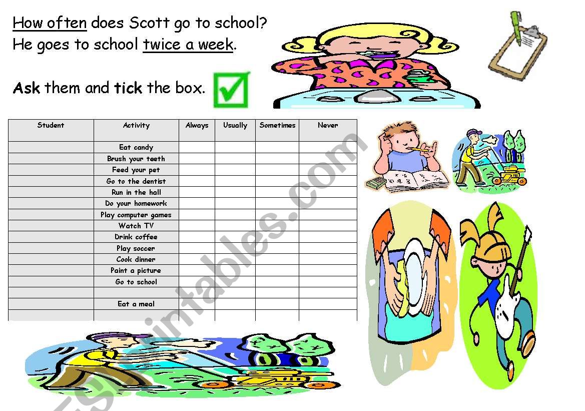 adverbs and routine survey worksheet