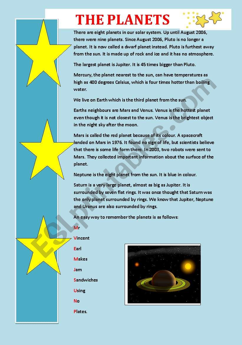 The Planets - ESL worksheet by louisenoctor