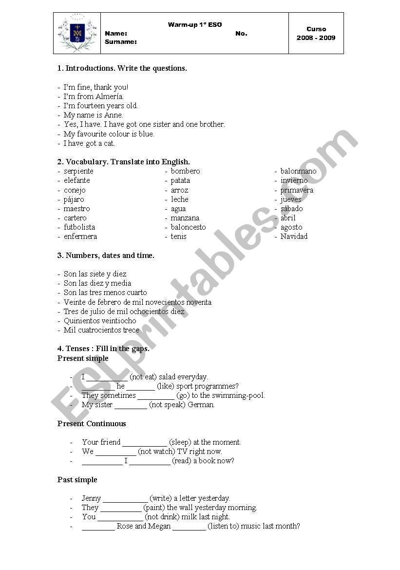 698 Warm Up English Esl Worksheets Pdf – MIEHK
