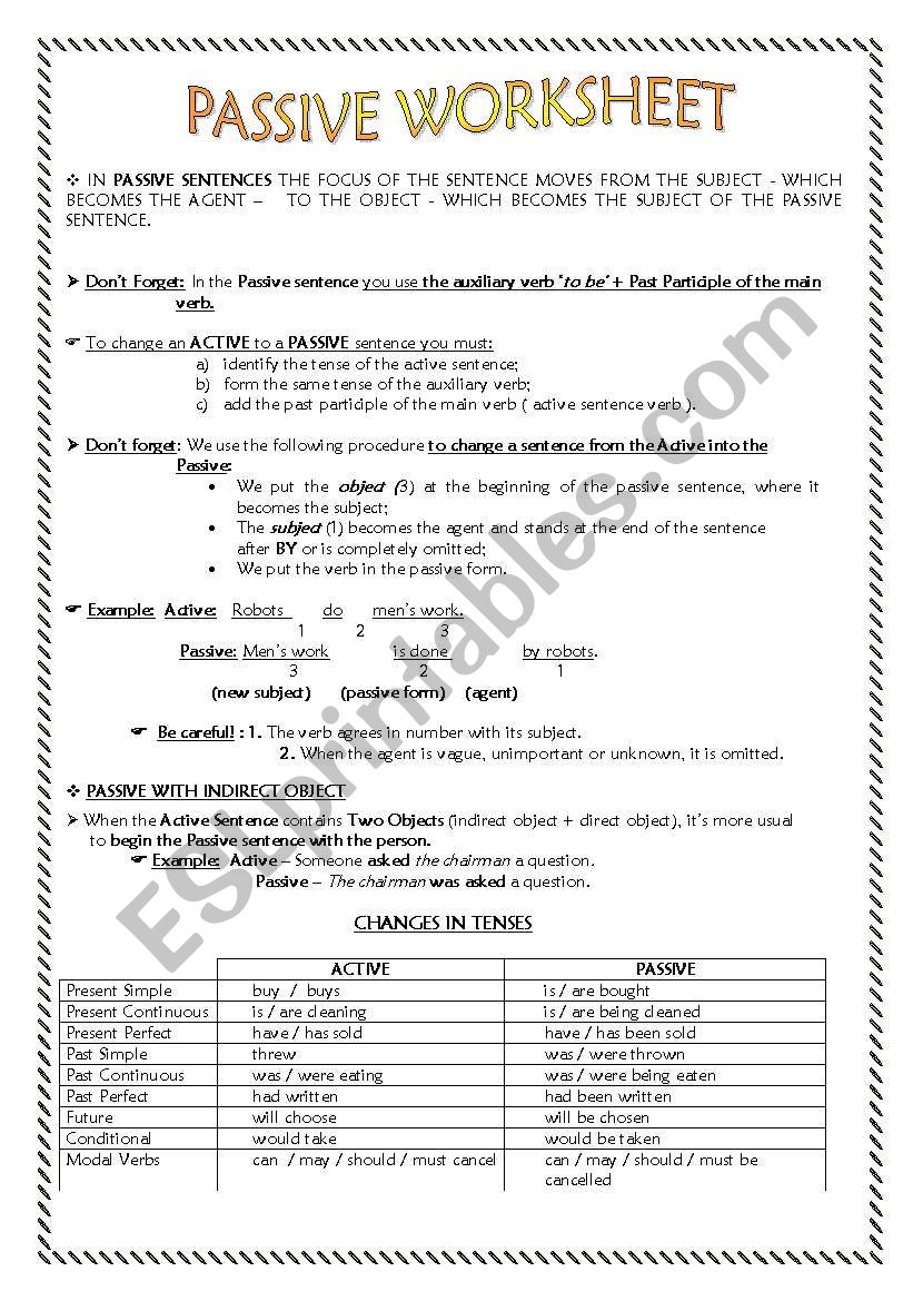 PASSIVE WORKSHEET worksheet