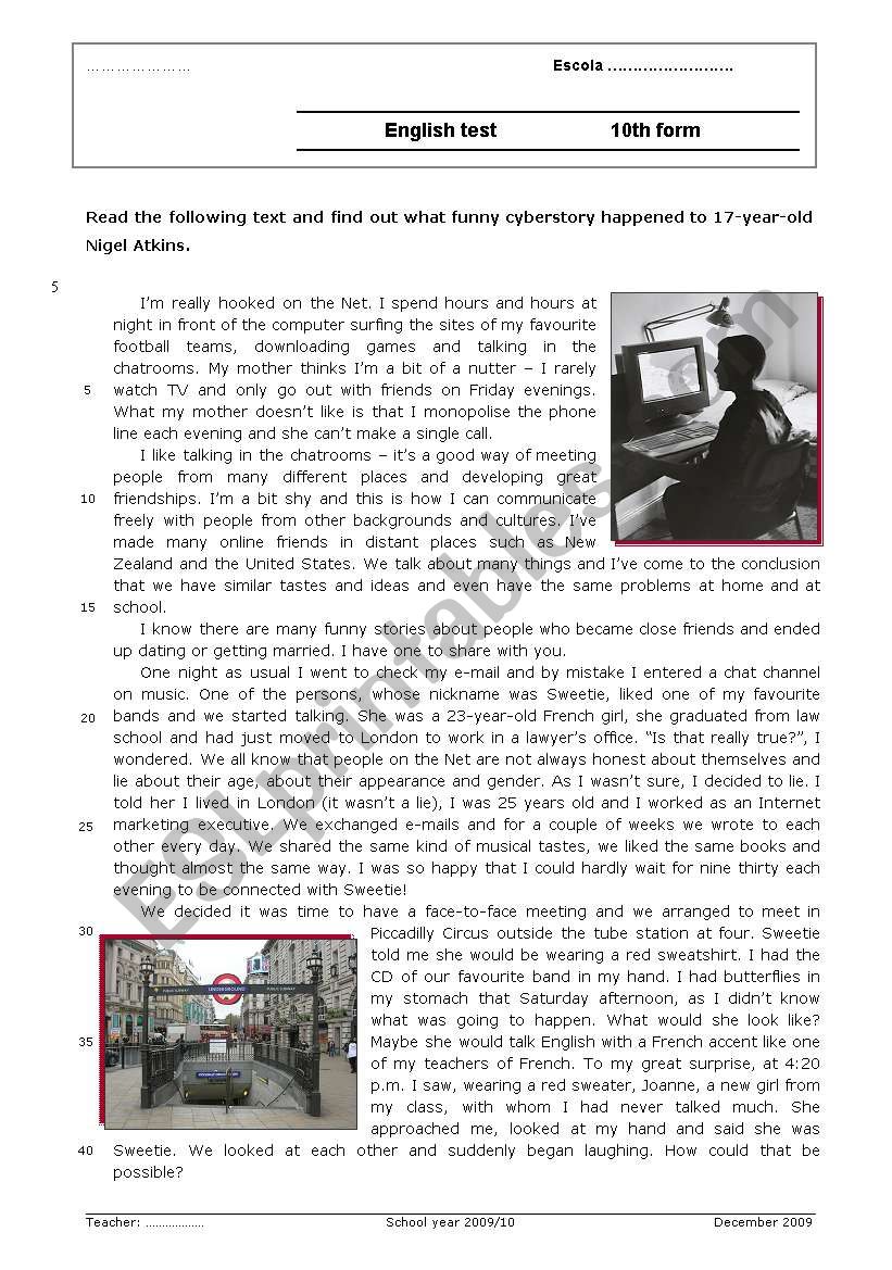 A funny cyberstory worksheet