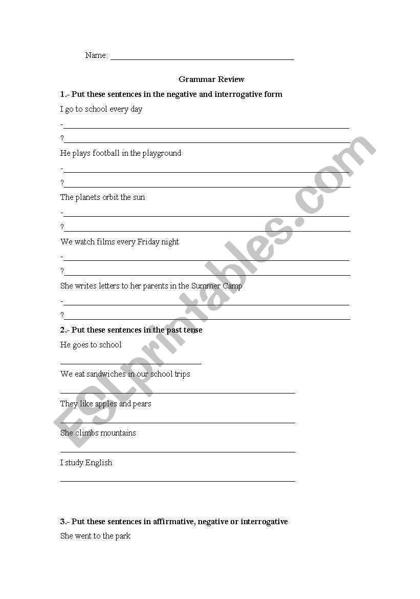 Grammar review worksheet