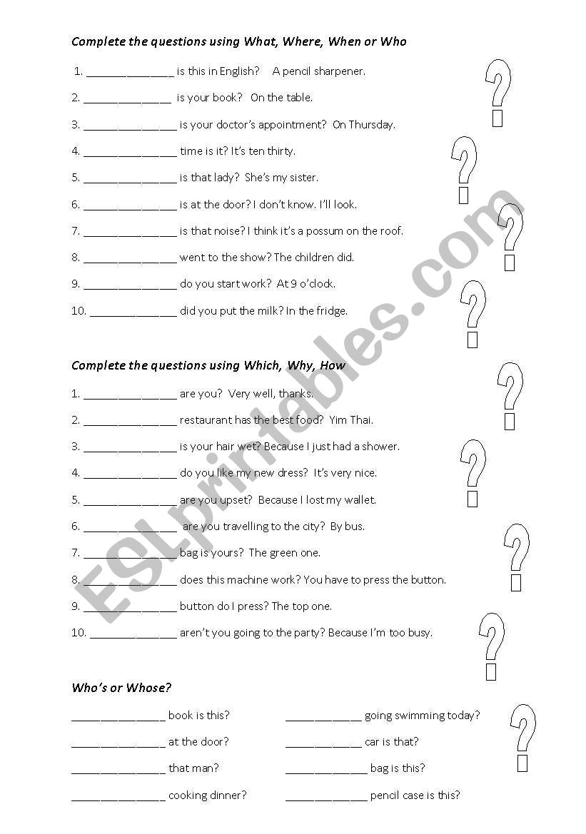 Questions worksheet