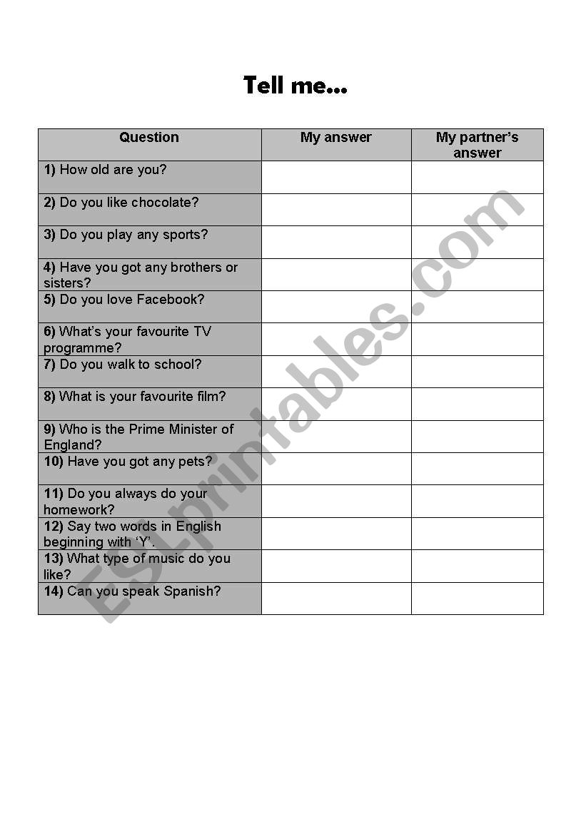 Tell me about yourself...questionnaire