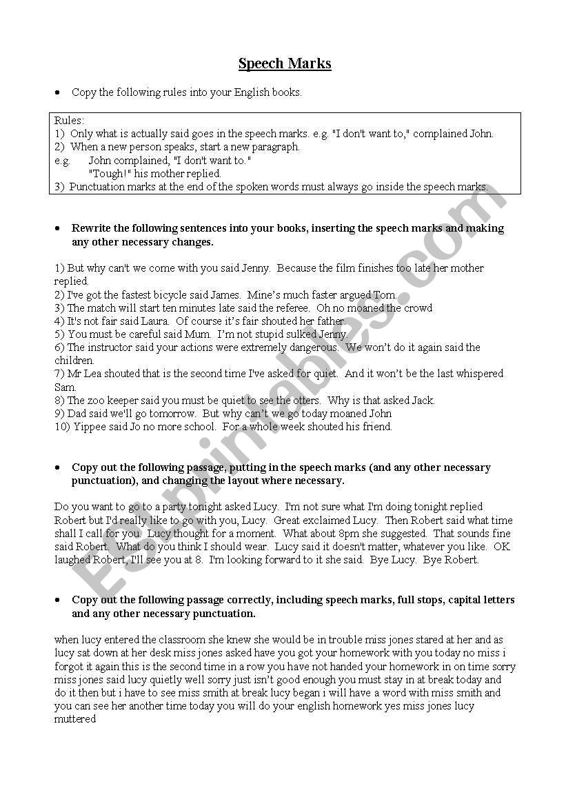 Speech Marks worksheet