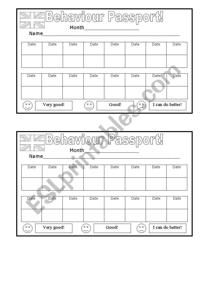 Behaviour passport worksheet