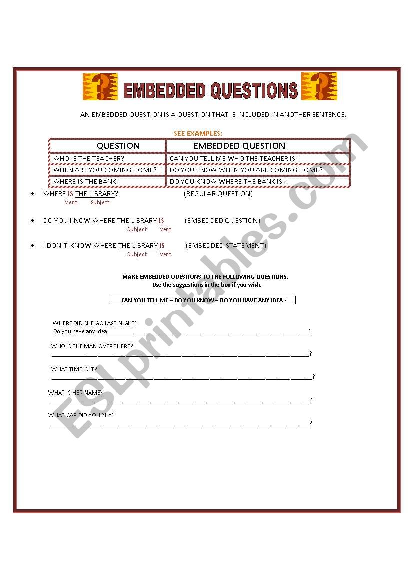 EMBEDDED QUESTIONS- 2 PAGES-activities on the second page