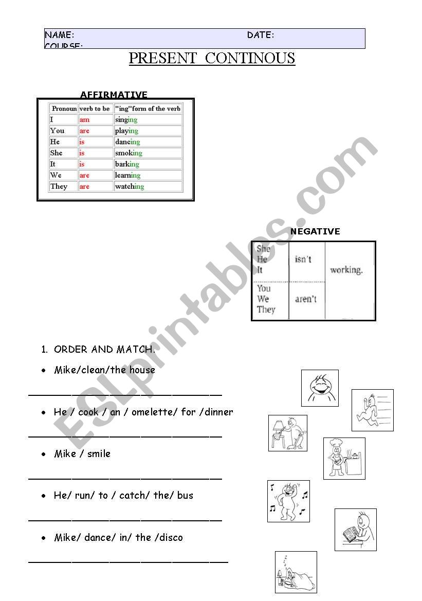 PResent continous worksheet